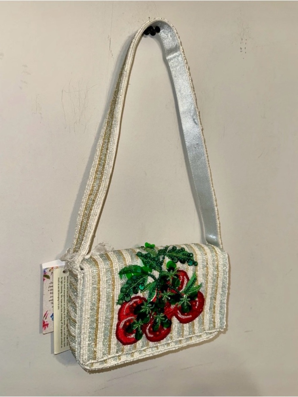 Handcrafted in India Striped Tomato Beaded Shoulder Bag VIRAL NWT